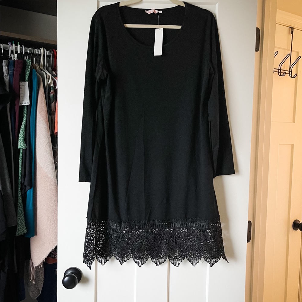 Black Dress with Lace Hem